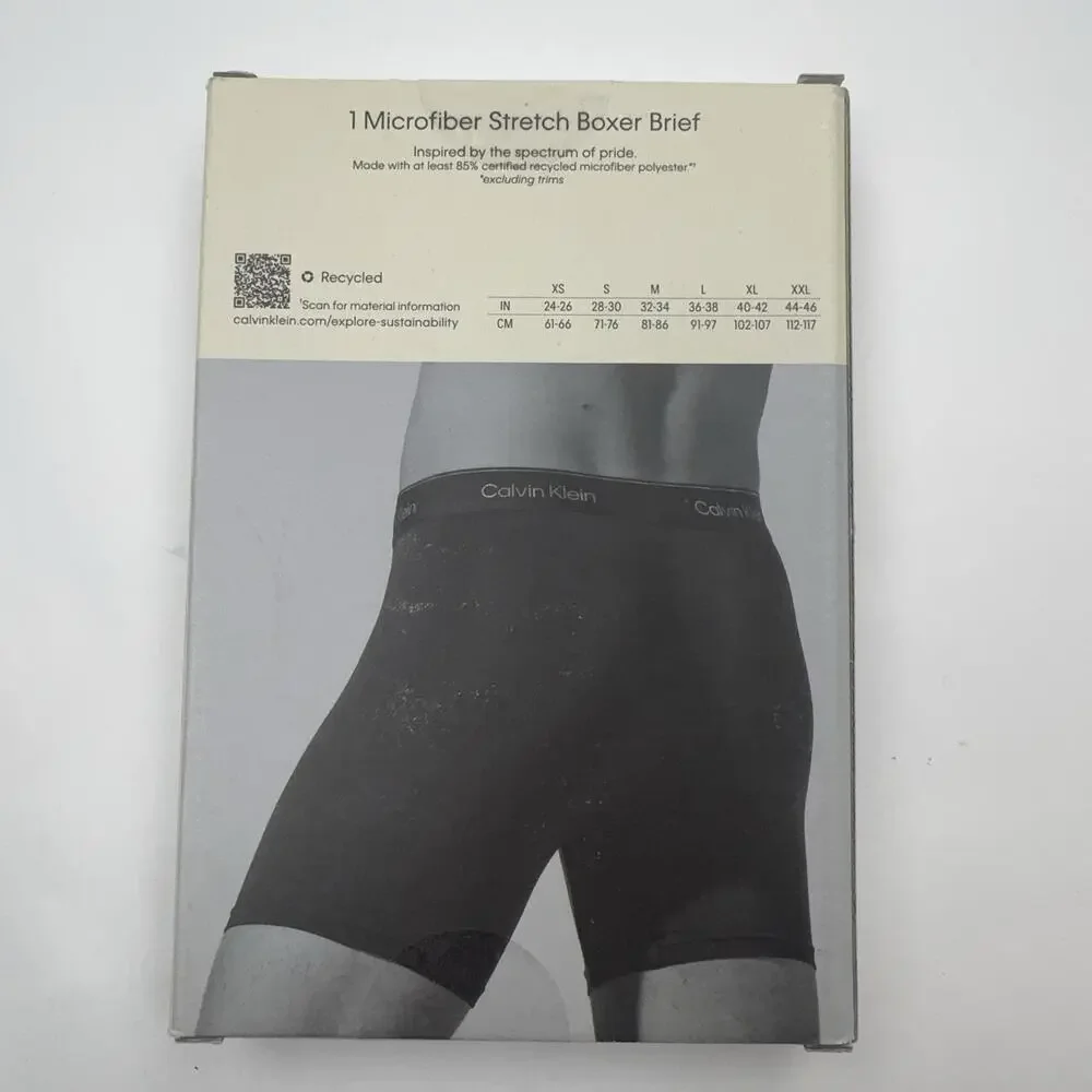 Calvin Klein Boxer Brief Mens Medium Black Microfiber Stretch Rainbow Waistband